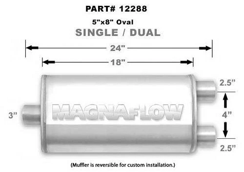 MAGNAFLOW PERF EXHAUST 12288 Stainless Muffler 3in Inlet/Dual 2.5in Out