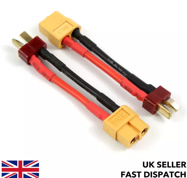 XT60 female to Deans T-Plug male connector lead adaptor/wire/cable 30mm RC LiPo