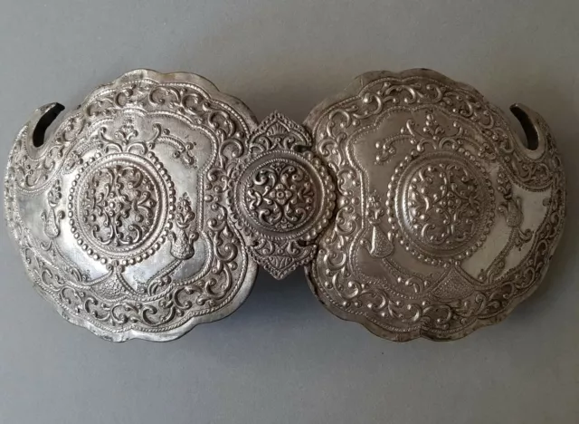 ANTIQUE 1878 Ottoman North Greece Hand forged engraved silver alloy belt buckle