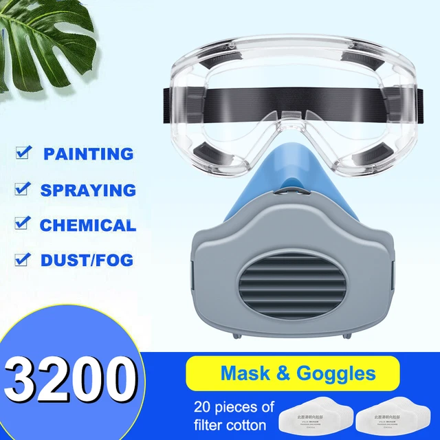 Safety Gas Mask Respirator Half Face Protect F Painting Spray w/ Safety Glasses