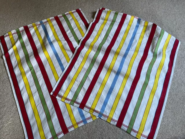 2x Large Vintage Unused 100% Linen Glass Cloths Tea Towels  Striped SEE DETAILS