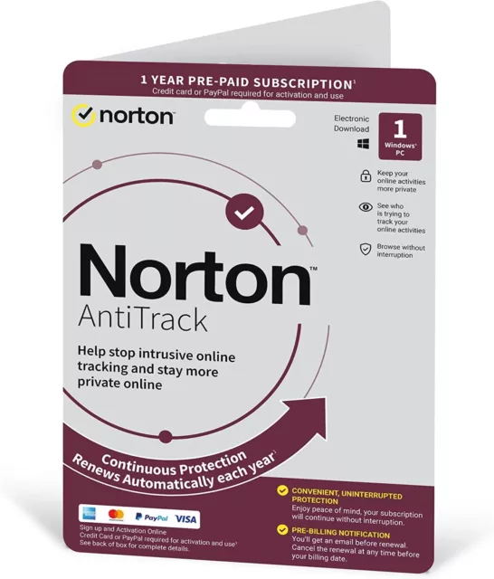 Norton AntiTrack 2024 1 Gerät 1 Jahr Tracking Blocker 5 min E-Mail Versand
