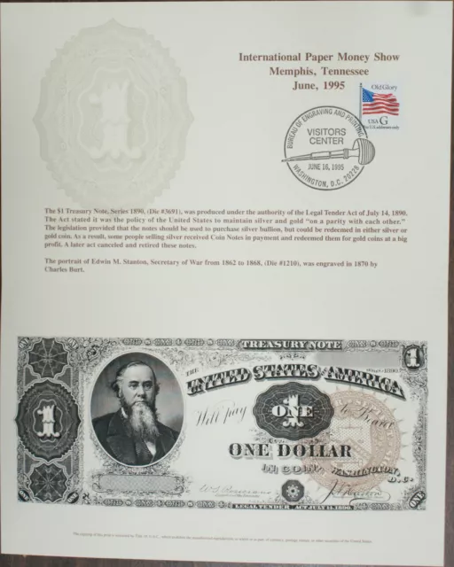 BEP 1995 B-196 IPMS 1890 Sec of War Edwin Stanton $1 Treasury Note Face Canceled