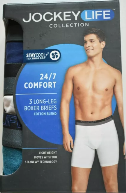 Jockey Life Men's 24/7 Comfort Cotton Long-Leg Boxer Briefs 3-Pack Size Small