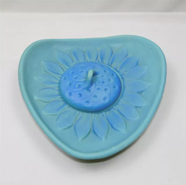 Van Briggle Pottery Turquoise Blue Lidded Sunflower Bowl Dish 1940s Era