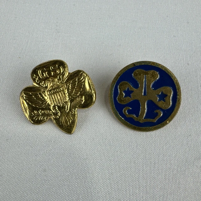 VINTAGE 1950'S GIRL Scout Pin Gold Tone with Eagle Trefoil Lot of 2 $9. ...