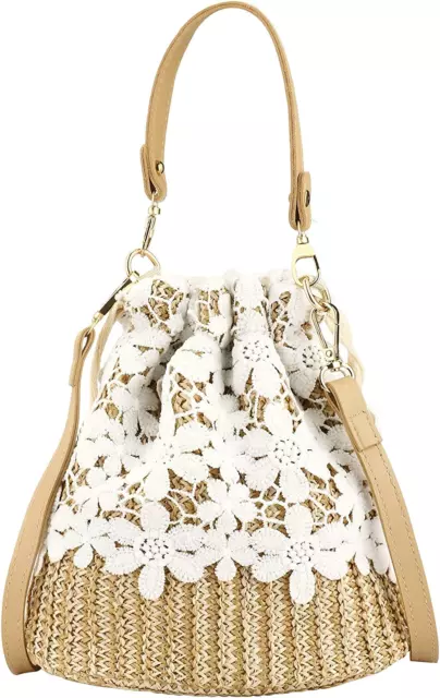 Bamboo Handbag, Beach Purse Half Moon Bag, Straw Lace Woven Travel Sling Bag Sho