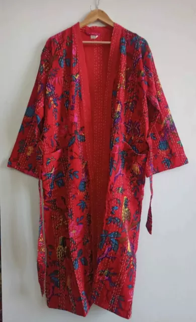 Algodón Kantha acolchado kimono bata chaqueta hecha a mano albornoz mujeres...