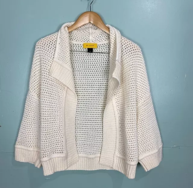 St John Cream Knit Cardigan Sweater Sz M