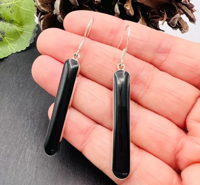 TAXCO Mexico Black Onyx 925 Sterling Silver Earrings Handmade -SE471