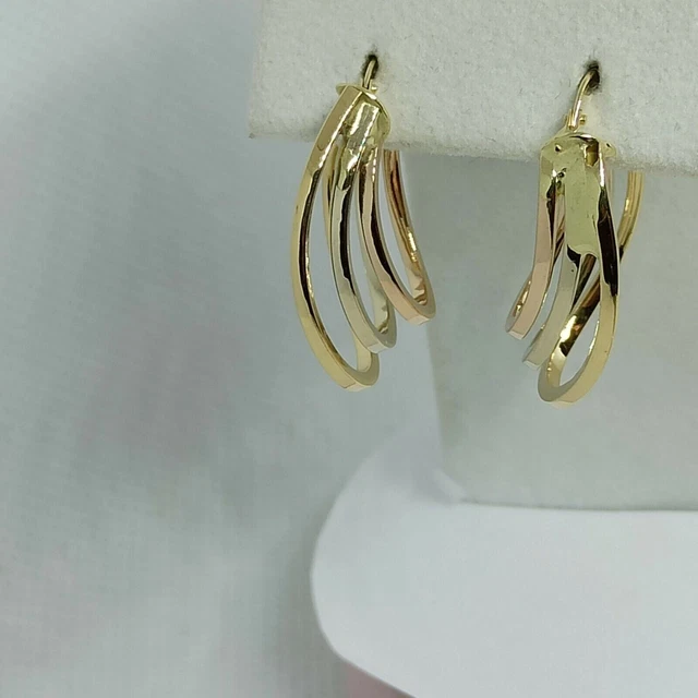Miore Orecchini Donna Piccoli A Lobo Due Colori: Oro Giallo E Oro Bianco 14 Kt / 585 - Eleganza Quotidiana