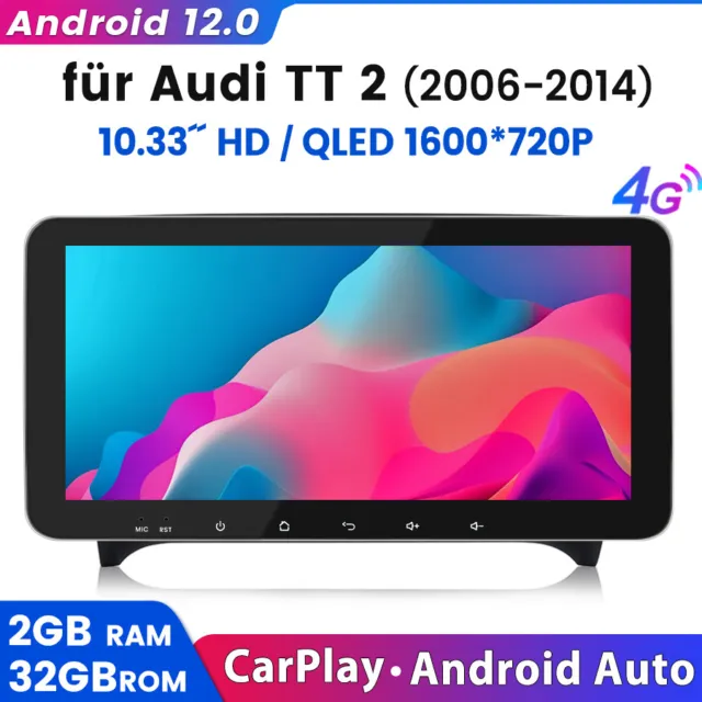 10.33" Für Audi TT MK2 8J 2006-2014 Autoradio 4G Android12 GPS Carplay 2+32G DAB
