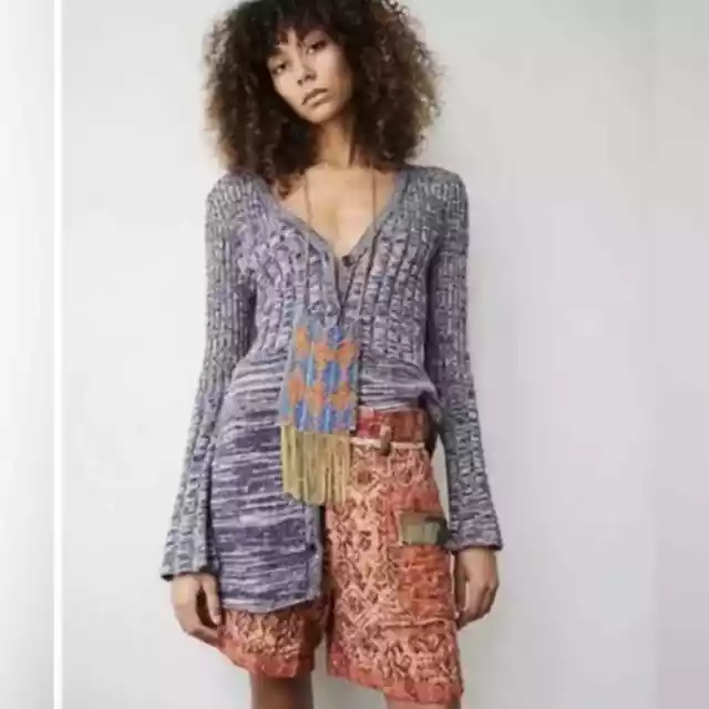 Free People Women's Indigo Combo Rachel Cardigan Sweater Mini Dress Size Medium