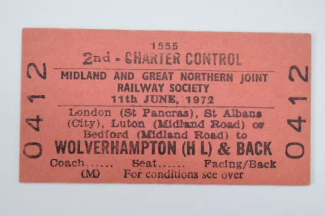 M&GN Jt Railway Ticket No 0412 LONDON to WOLVERHAMPTON JUN 1972