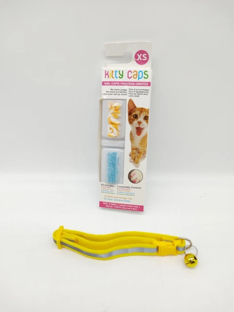 Kitty Nail Caps Covers Colorful Tips Paws 40 pcs  Kit  Size XS + Kitten Collar