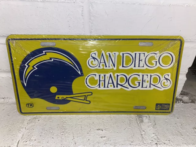Vtg San Diego Chargers Football NFL License Plate Metal Yellow Helmet