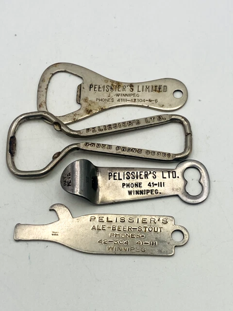 Vintage Advertising BOTTLE OPENER Lot x4 PELISSIER'S Beer Brewery Winnipeg MB