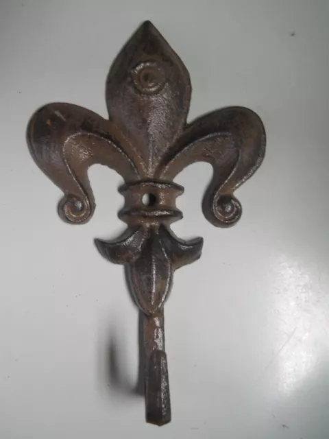 3 Cast Iron Antique Style Rustic Fleur De Lis Coat Hooks Hat Hook Rack Towel #5