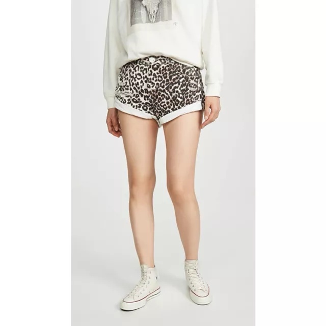 One Teaspoon Women’s Bandits Mid-Waist Denim Shorts-Leopard Print Size 24