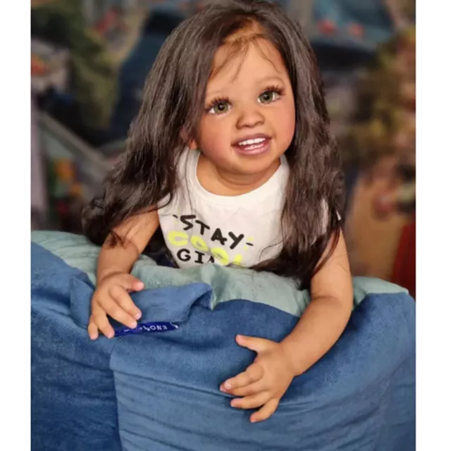 Realistic Reborn Baby Dolls 32 Inch Vinyl Real Toddler Girl Lifelike Black Hair