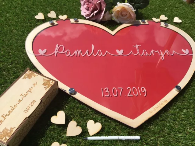 Libro de invitados alternativo personalizado de boda inicio de sesión corazones de madera caja de caída