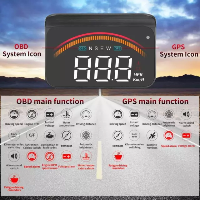 3.5" Auto HUD Head-Up Display OBD2 GPS Tachometer Alarm Anzeige Umgebungs Licht