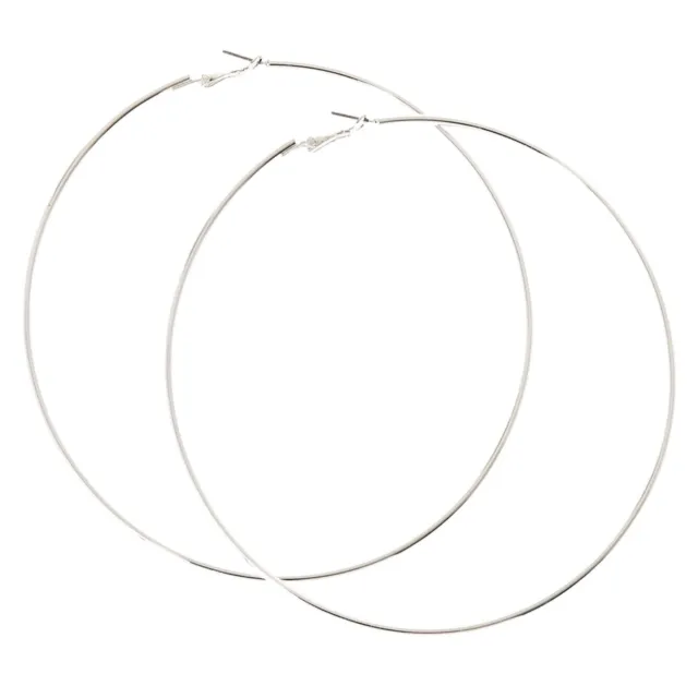 Large Silver Plated Hoop Earrings Plain Simple Skinny Hoop Earring Circle Hoops