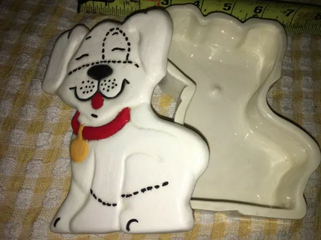 Vtg Hand Painted Homemade Ceramic Dog Lidded Dish Figurine Folk Art Trinket Box