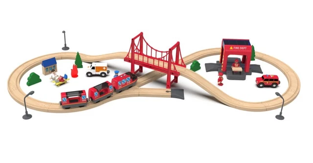 Circuit Train en Bois Locomotive avec l'équipe de secours pour Les Enfants 331