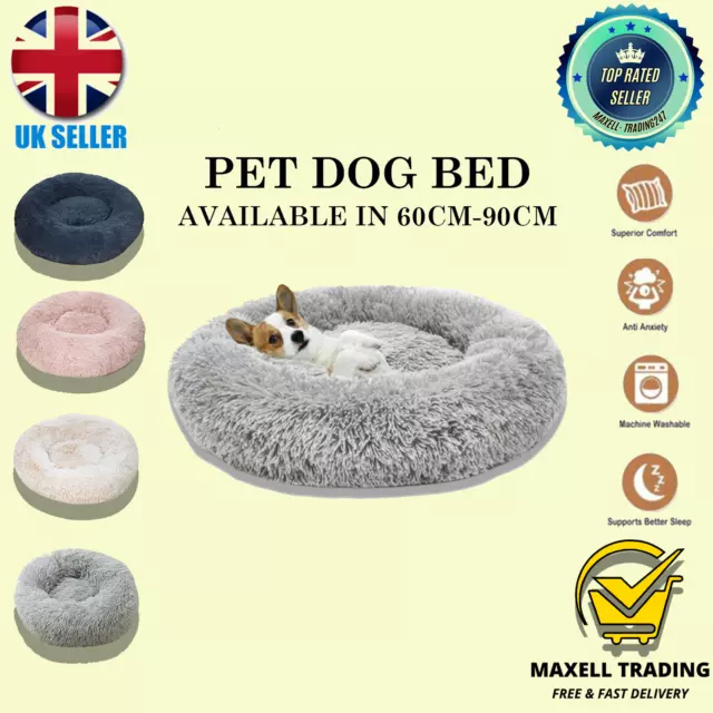 Dog Bed Donuts Soft Round Plush Cat Bed For Calming Pet Anti-Anxiety Washable UK