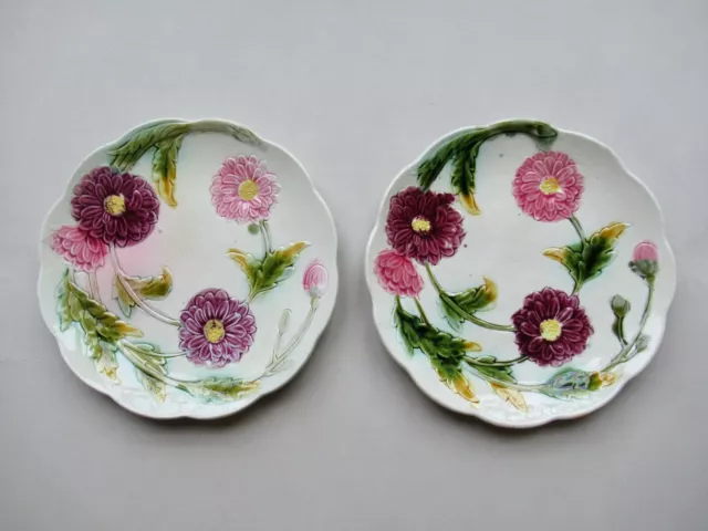 Deux assiettes en faïence / Barbotine à décor de fleurs / Céramique / Collection