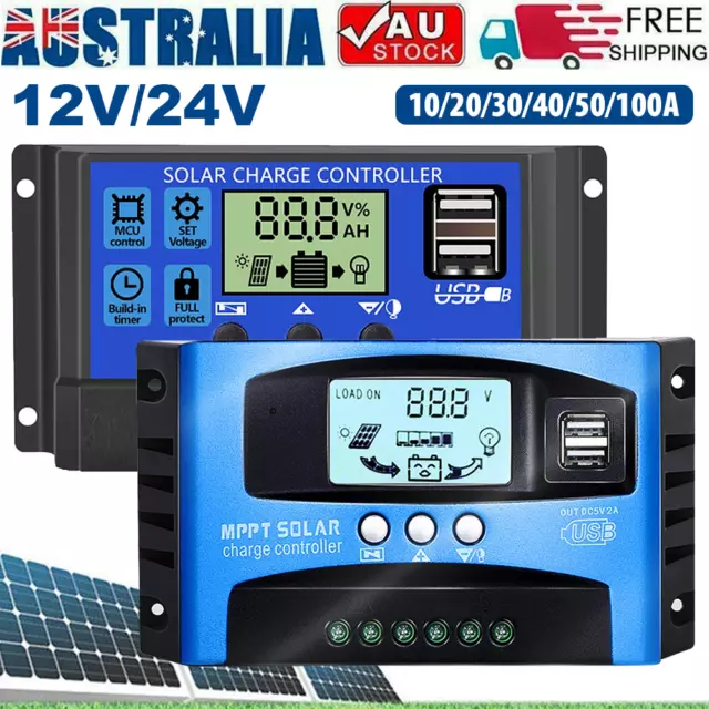 30-100A MPPT Solar Charge Controller LCD 12V/24V Lithium Battery Panel Regulator