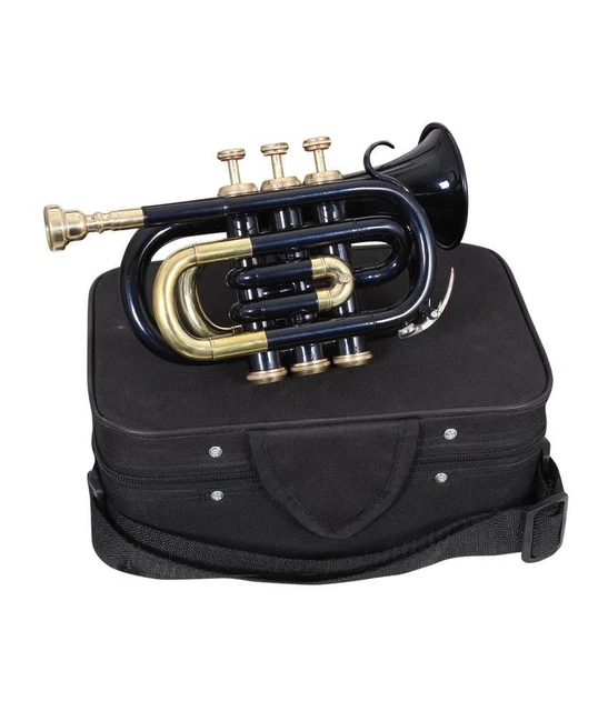 Mini NEW BLACK & BRASS Bb 3 Valve POCKET TRUMPET+FREE CASE+MOUTHPIECE