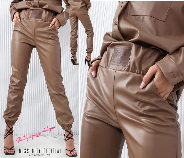 NEU 38 40 M-L MISS CITY OFFICIAL Öko-Leder Hose TOP QUALITÄT Lederimitat Braun