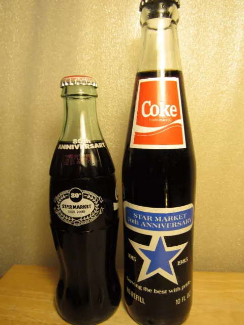 Lot / 2 STAR MARKET Coca Cola Bottles - 70th & 80th Anniversaries