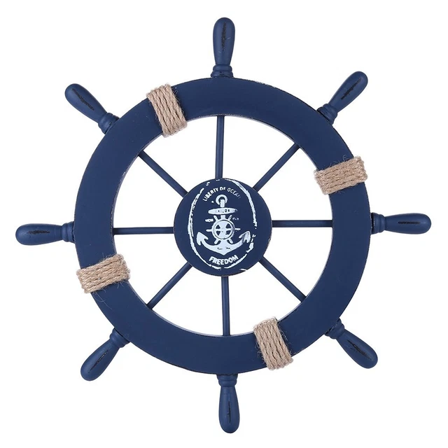 Nautical Beach Wooden Boat Ship Steering Wheel Fishing Net Shell Home ...