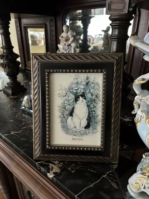 Louis Wain-  His cat PETER- Framed Under Glass - Vintage
