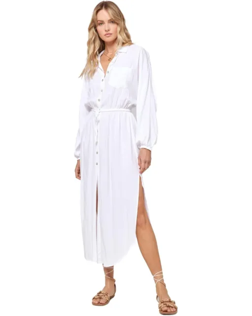 L*Space L50607 Womens White Logan Midi Swim Cover Up Dress Size M