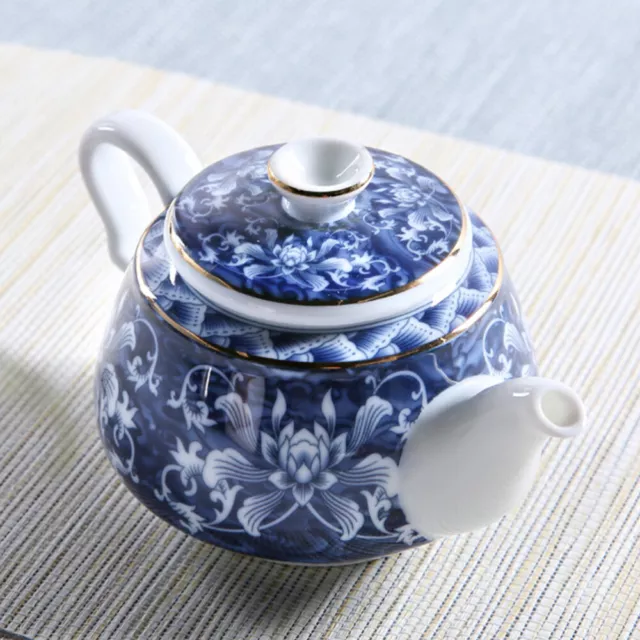Blue and White Ceramic Chinese Teapot with Handle - Decorative Loose Leaf Kettle