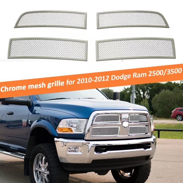 Fits 2010-2012 Dodge Ram 2500/3500 Chrome Stainless Steel Mesh Grille Grill