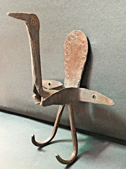 Old Vintage Rare Peacock Shape Iron Wall Hook Coat Rack Hanger