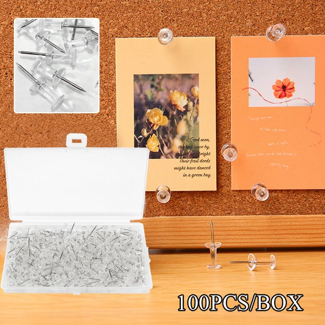 100 Klar Druck Nadeln - Transparent Daumen Tacks Kork Holz Anschlagtafel Zeich ✨