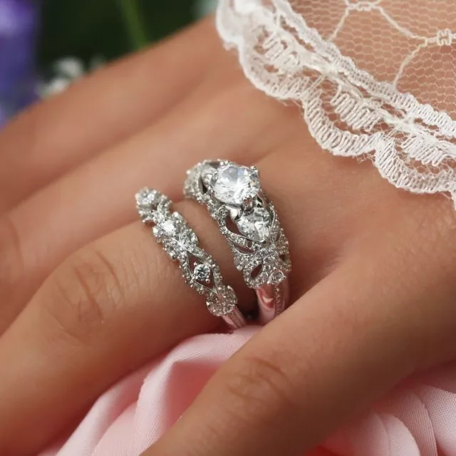 Juego de anillos de boda de compromiso de 3,10 quilates con diamantes de...