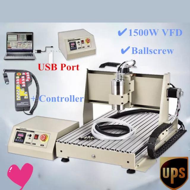 USB 3 Axis CNC 6040 Router Desktop Engraver Mill Metal DIY Machine 1.5KW VFD