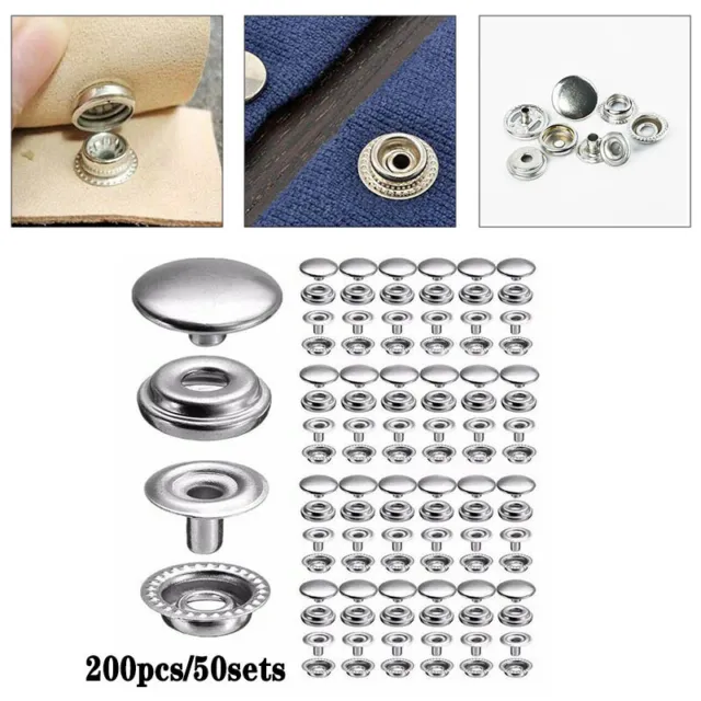 200Pcs Snap Fasteners 15mm Sets Press Studs Heavy Duty Poppers Buttons Hot