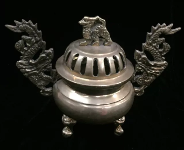 Vintage Solid Brass Dragon Claw Foot Asian Incense Burner Chinese temple Decor 