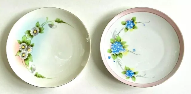 2 Antique Vintage Nippon Salad Plates Hand Painted Floral Gold Gilt Rim 6 5/8"