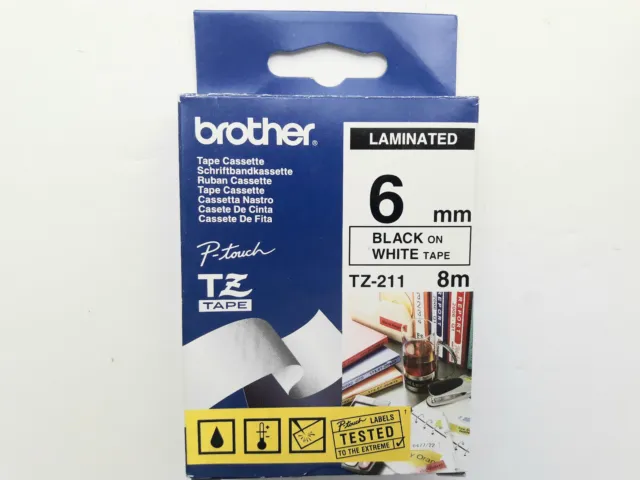 Ruban Cassette Brother P-touch 6mm TZ-211 Black on White 8M ORIGINAL GENUINE