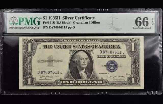 1935-H $1 Silver Certificate Note ✪ Pmg Unc 66-Epq ✪ Fr 1618 Dj Block ◢Trusted◣