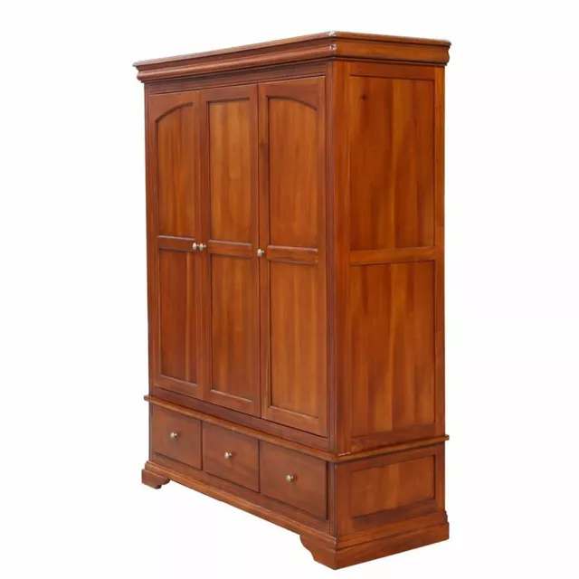 Solid Mahogany Wood Victorian 3 Doors, Drawers Wardrobe Antique Design